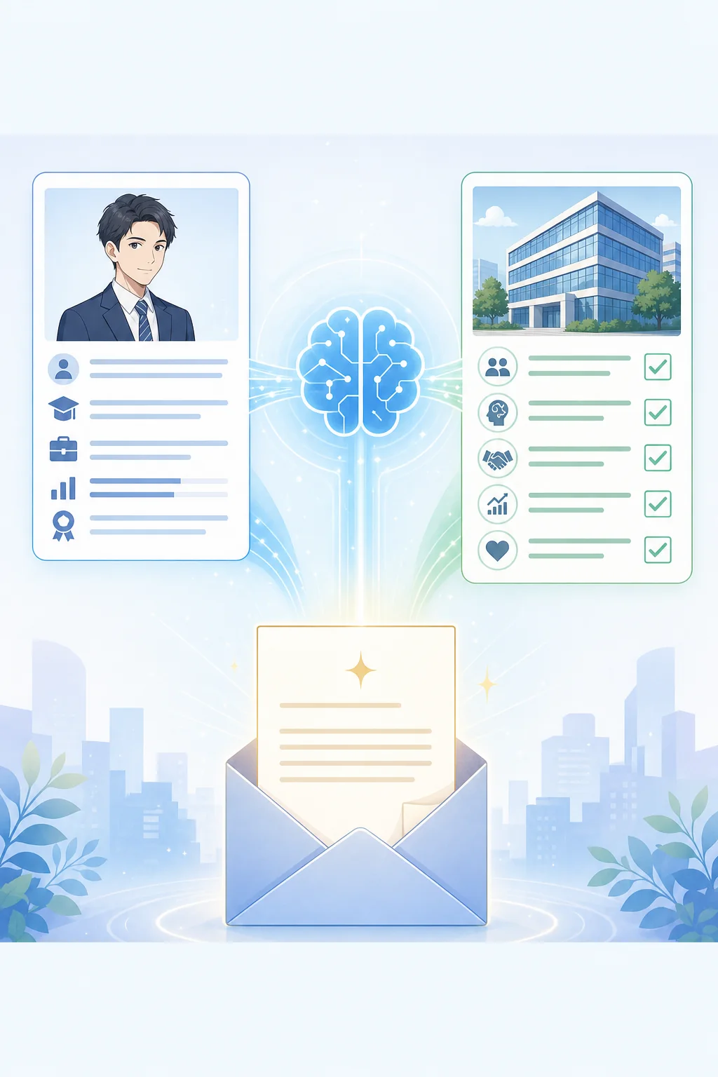 候補者の経歴と自社の求める人材をAIが読み合わせ、スカウト文面を1通作る図