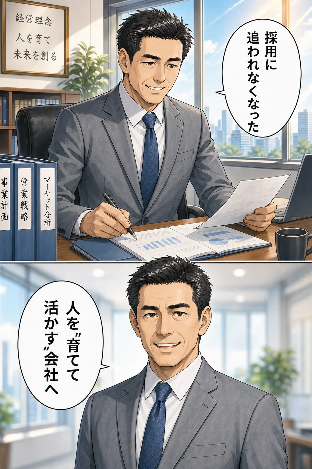 漫画9：社長「採用に追われなくなった」「人を“育てて活かす”会社へ」