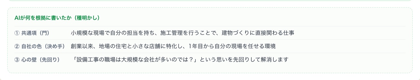 AIが何を根拠に書いたかの種明かし。共通項、自社の色、心の壁の3行